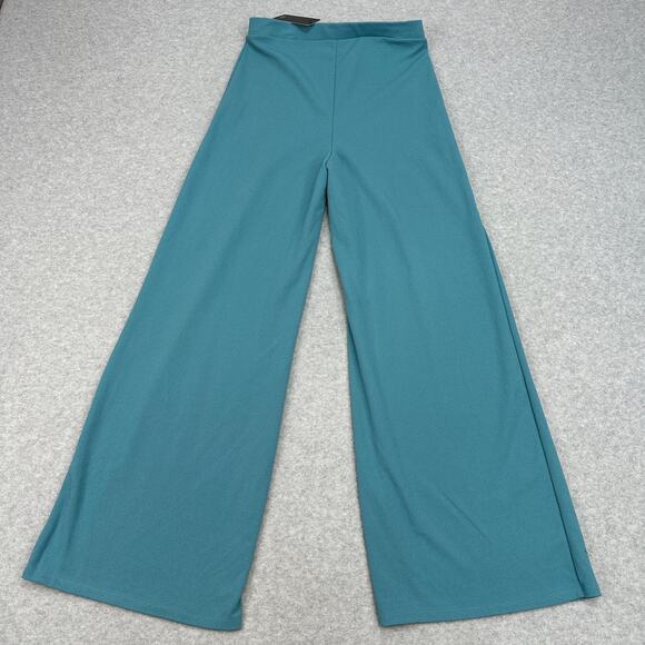 Saints 21 Wide Leg Trouser Pants Women's L Teal Blue High Waist Stretch Pull-On - Picture 3 of 9